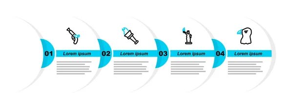 Imposta Linea Testa Aquila Statua Della Libertà Fiamma Della Torcia — Vettoriale Stock