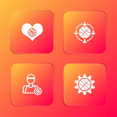 Basketbol toplu Set Heart, planlama stratejisi, basketbol oyuncusu ve konsept ikonu. Vektör.