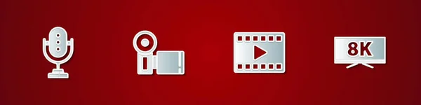 Establecer Micrófono Cámara Cine Reproducir Vídeo Televisión Pantalla Con Icono — Vector de stock