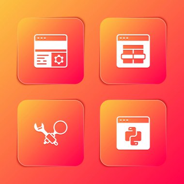 Hata ayıklamayı, MySQL kodunu ve Python programlama dili simgesini ayarla. Vektör.