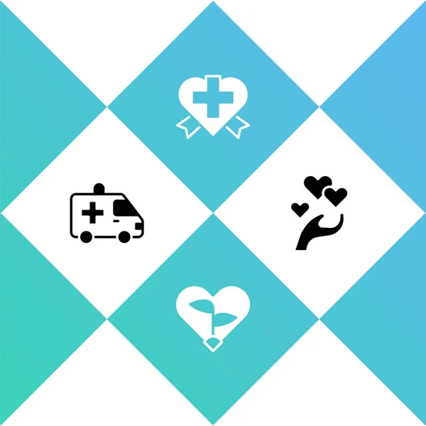 Set Ambulance Car Leaf Heart Heart Cross Hand Icon Vector — Stock Vector