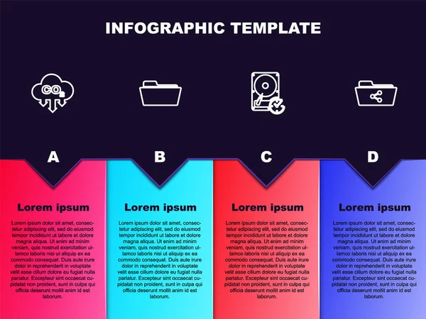 设置线二氧化碳排放在云 文件夹 硬盘驱动器与顺时针和共享文件夹 业务信息模板 — 图库矢量图片