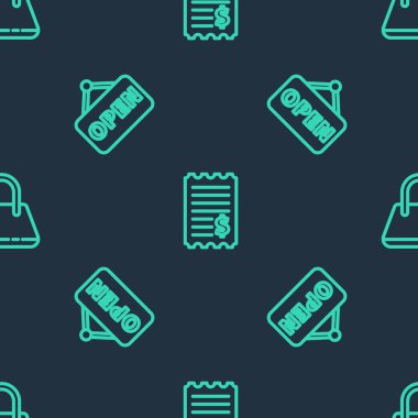 Satır kağıdını ve mali çekini ayarla, Açık ve El çantasıyla kusursuz bir şekilde asılma işareti yap. Vektör.