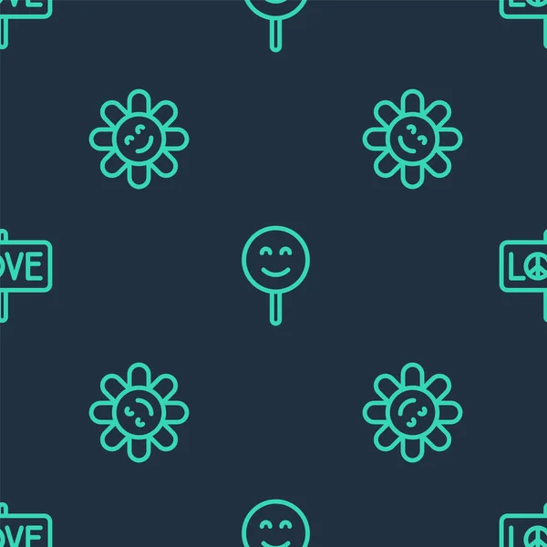 Linienführung Smile Face Flower Peace Auf Nahtlosem Muster Vektor — Stockvektor