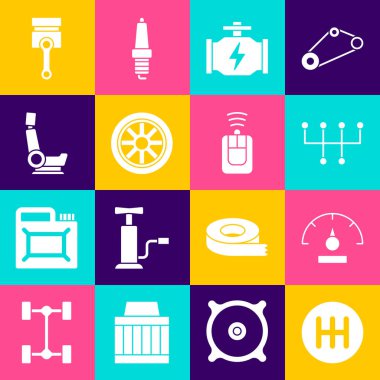 Vites kolunu, hız göstergesini, motoru, tekerleği, koltuğu, uzaktan kumandalı motor pistonunu ve anahtarı ayarlayın. Vektör