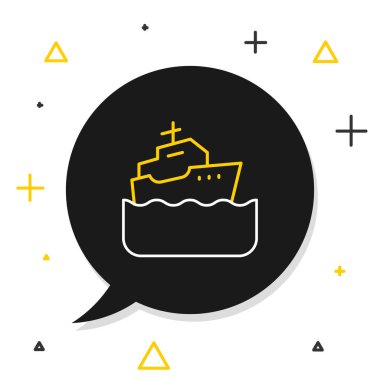 Line Cruise gemisi simgesi beyaz arkaplanda izole edildi. Seyahat turizmi deniz taşımacılığı. Yolcu gemisi, yolcu gemisi. Dünya çapında bir gezi. Renkli taslak konsepti. Vektör.