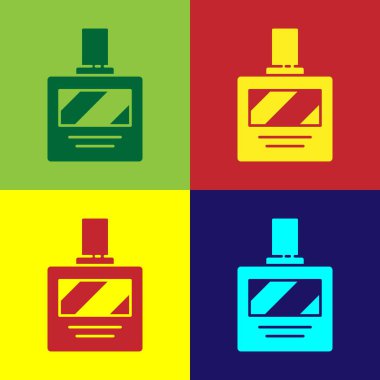 Pop Art Traş Kolonyası ikonu renk arkaplanında izole edilmiş. Parfüm spreyi ikonu. Erkek parfüm şişesi. Vektör İllüstrasyonu.