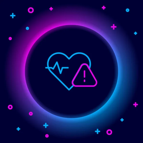 Glowing Neon Line Heart Rate Icon Isolated Black Background Heartbeat — Stock Vector