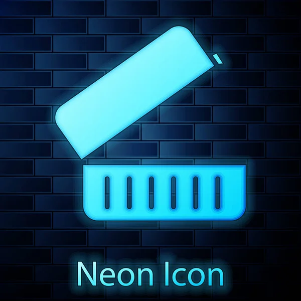 Leuchtende Neon Lunchbox Symbol Isoliert Auf Backsteinwand Hintergrund Vektorillustration — Stockvektor