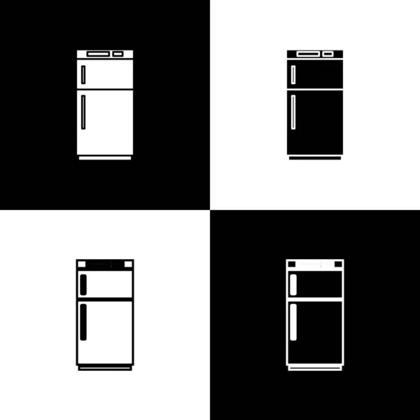 Définir Icône Réfrigérateur Isolé Sur Fond Noir Blanc Réfrigérateur Congélateur — Image vectorielle