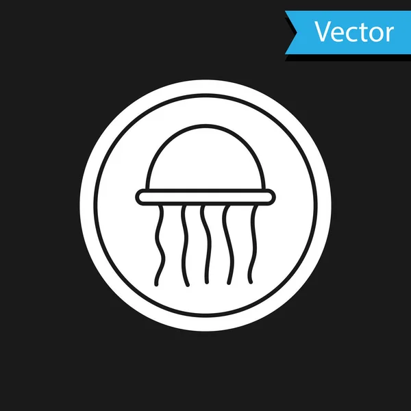 White Jellyfish Plate Icon Isolated Black Background Vector — Image vectorielle