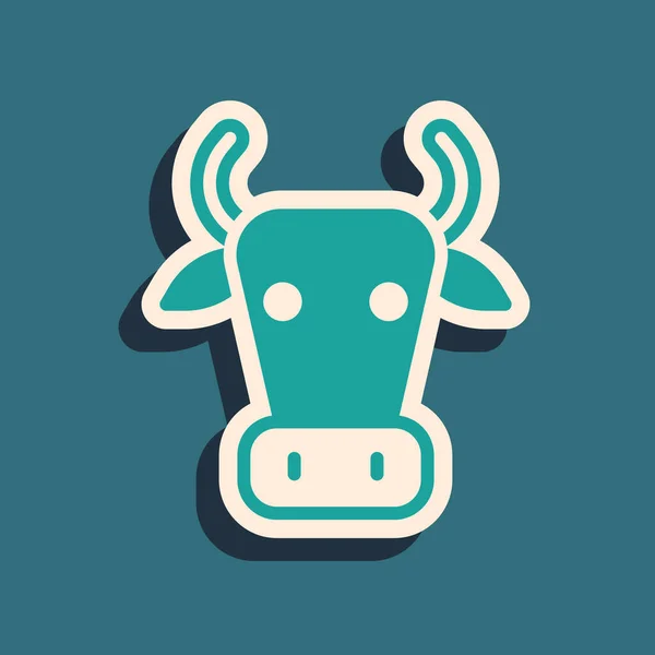 Green Cow Icon Isolated Green Background Long Shadow Style Vector — Stock Vector