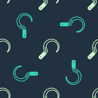 Yeşil ve bej renkli Orak simgesi mavi arkaplandaki pürüzsüz deseni izole etti. Kanca işaretini topluyorum. Vektör.