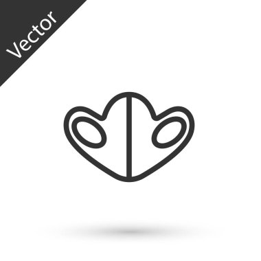 Gri çizgi tıbbi koruyucu maske simgesi beyaz arka planda izole edildi. Vektör..