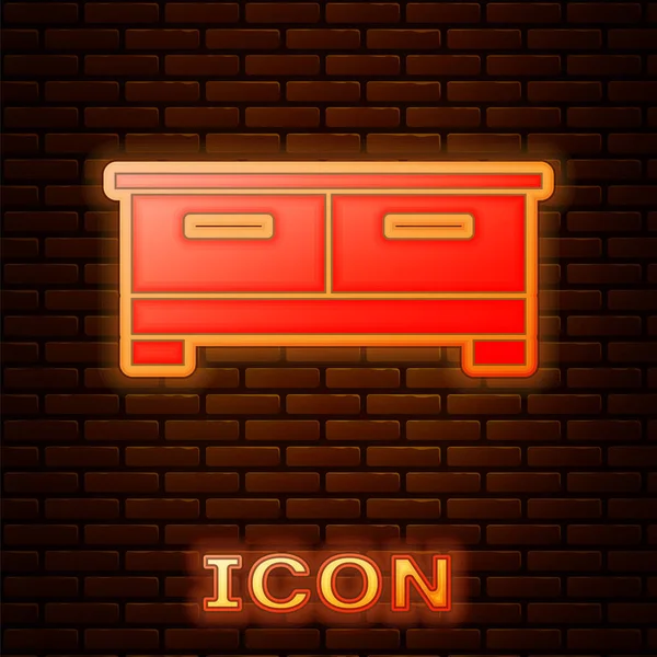 Glowing Neon Chest Drawers Icon Isolated Brick Wall Background Vector — Stock Vector