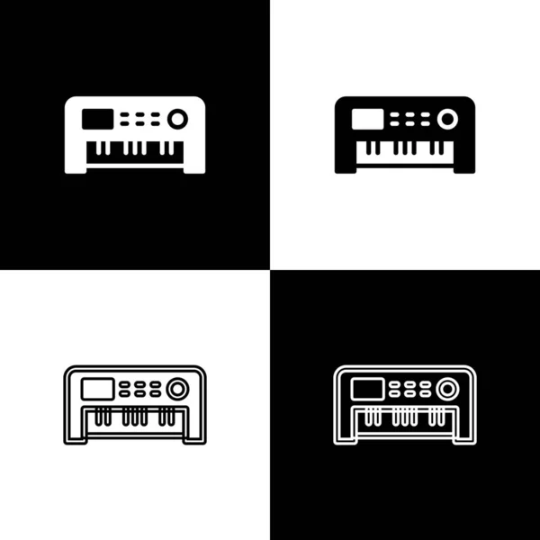 Set Musik Synthesizer Symbol Isoliert Auf Schwarz Weißem Hintergrund Elektronisches — Stockvektor