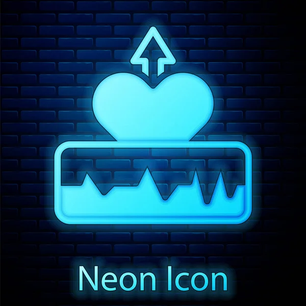 Glowing Neon Heartbeat Increase Icon Isolated Brick Wall Background Increased — Image vectorielle