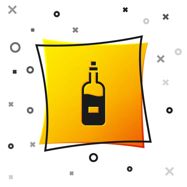 在白色背景上隔离的黑色酒瓶图标 黄色方块按钮 — 图库矢量图片
