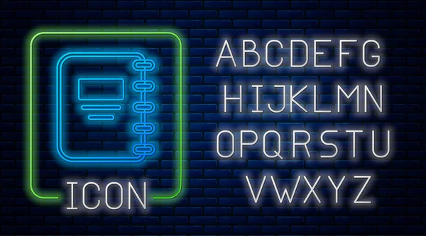 Сяючий Неоновий Значок Зошита Ізольований Фоні Цегляної Стіни Спіральна Піктограма — стоковий вектор