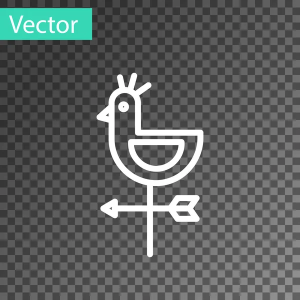 White Line Rooster Weather Vane Icon Isolated Transparent Background Weathercock — ストックベクタ