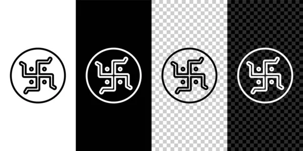 Ställ Linje Hindu Swastika Religiösa Symbol Ikon Isolerad Svart Och — Stock vektor