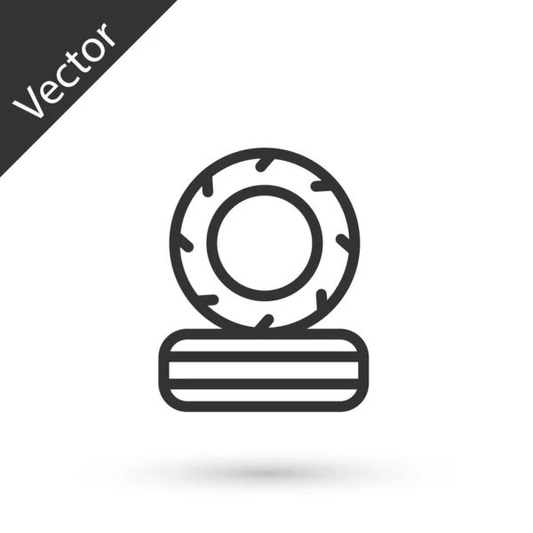 Grey Line Lying Burning Tires Icon Isolated White Background Vector — Vector de stock