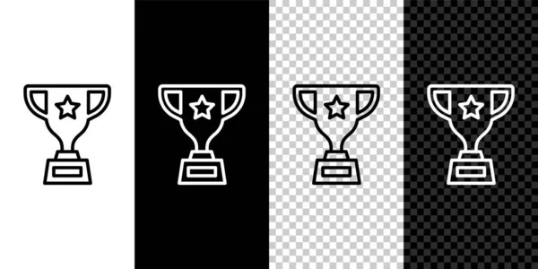 Çizgi Ödül Kupasının Simgesini Siyah Beyaz Şeffaf Arkaplanda Izole Galibiyet — Stok Vektör