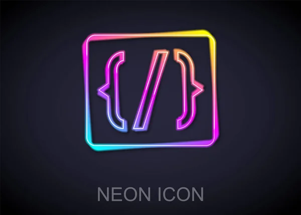 Glowing Neon Line Programming Language Syntax Icon Isolated Black Background — Stock Vector