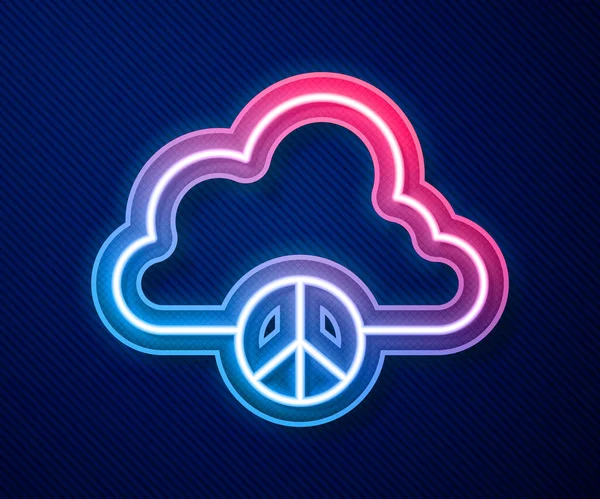 Glowing Neon Line Peace Cloud Icon Isolated Blue Background Hippie — ストックベクタ