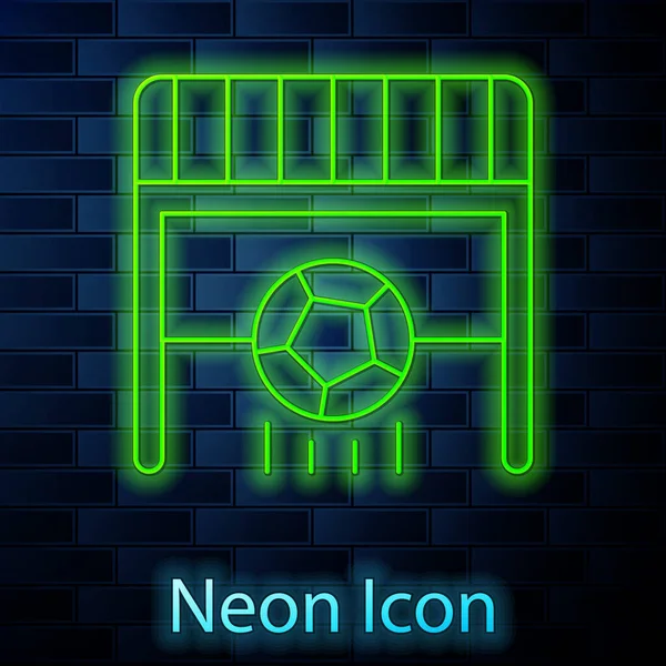 Zářící Neonová Linie Fotbalový Gól Ikonou Míč Izolované Cihlové Zdi — Stockový vektor