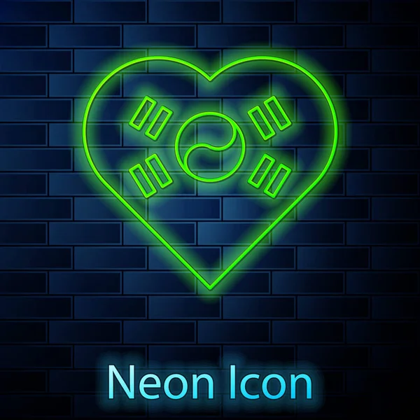 Glowing Neon Line Love Korea Emblem Heart National Flag Icon - Stok Vektor