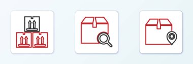 Satır konumunu karton kutu, karton trafik ve arama paket simgesi ile ayarla. Vektör