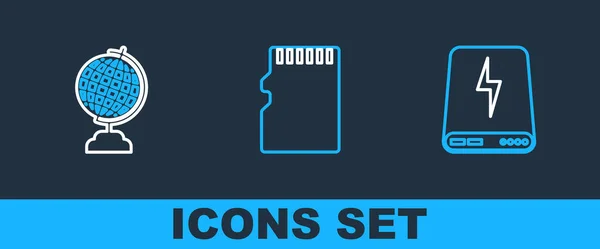 Set Line Power Bank Download Inbox Micro Memory Card Icon — Stockvektor