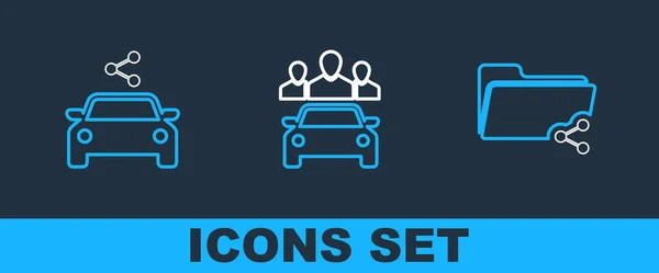 Set Line Share Folder Car Sharing Icon Vector — ストックベクタ