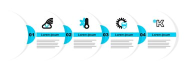 Hat Kelvin, UV koruması, kar taneli termometre ve Gökkuşağı bulut simgesi. Vektör