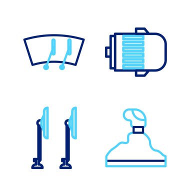 Set line Gear shifter, Windscreen wiper, Electric engine and  icon. Vector