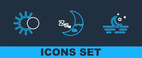 Set Line Moon Stars Eclipse Sun Icon Icon Vector — Stock Vector