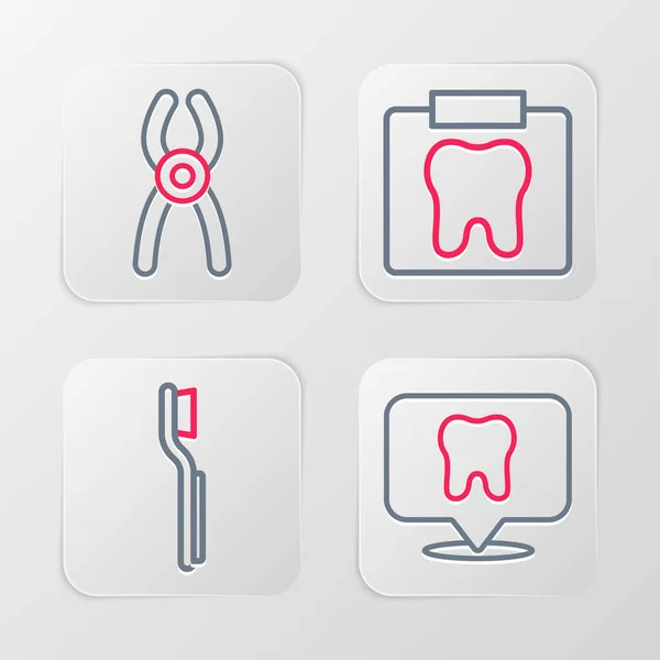 Set Line Dental Clinic Location Toothbrush Ray Tooth Pliers Icon — Stockvektor