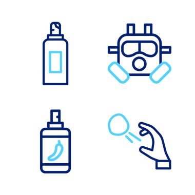 Hooligan 'ın taş atması, biber gazı, gaz maskesi ve boya kutusu ikonu. Vektör