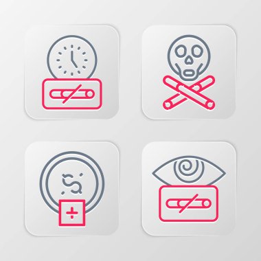 Hipnozu ayarla, sigarayı bırak, para biriktirmeyi bırak, Bones ve kurukafa ve zaman simgesi yok. Vektör