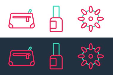 Sahte tırnaklar, kozmetik çanta ve bir şişe cila ikonu. Vektör