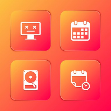 Ölü monitör, takvim, sabit disk sürücüsü HDD ve saat simgesini ayarla. Vektör.