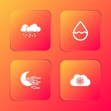 Bulut 'u kar, su damlası, sis, ay ve ikonla donatın. Vektör.