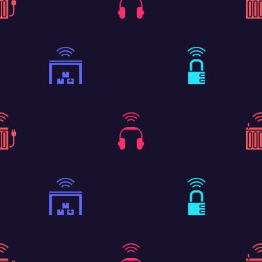 Akıllı güvenlik kilidi, depo, kulaklık ve ısıtma radyatörünü sorunsuz bir şekilde ayarla. Vektör.