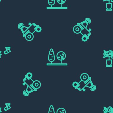 Hat Trees, kablosuz traktör akıllı çiftlikte ve akıllı tarım teknolojisi kusursuz desende. Vektör.