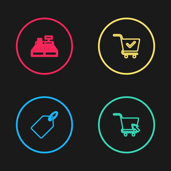Set Line Label Template Price Tag Shopping Cart Cursor Check — Stockvector