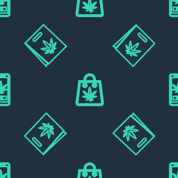 Set Line Shopping Bag Marijuana Online Buying Seamless Pattern Vector — Image vectorielle