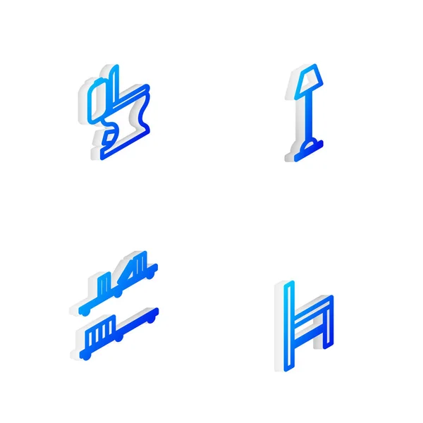Set Isometrische Linie Stehlampe Toilettenschüssel Regal Mit Büchern Und Stuhl — Stockvektor