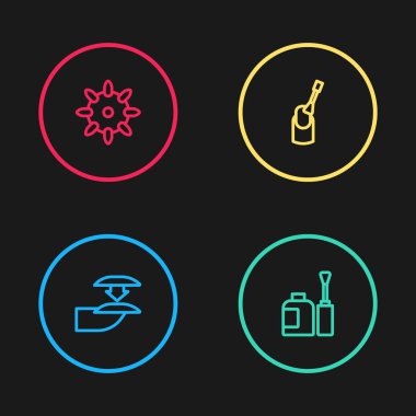 Sahte tırnaklar, bir şişe cila, tırnak manikürü ve ikon. Vektör