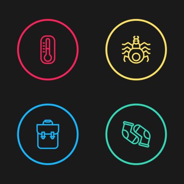 Set line School backpack, Socks, Spider and Thermometer icon. Vector